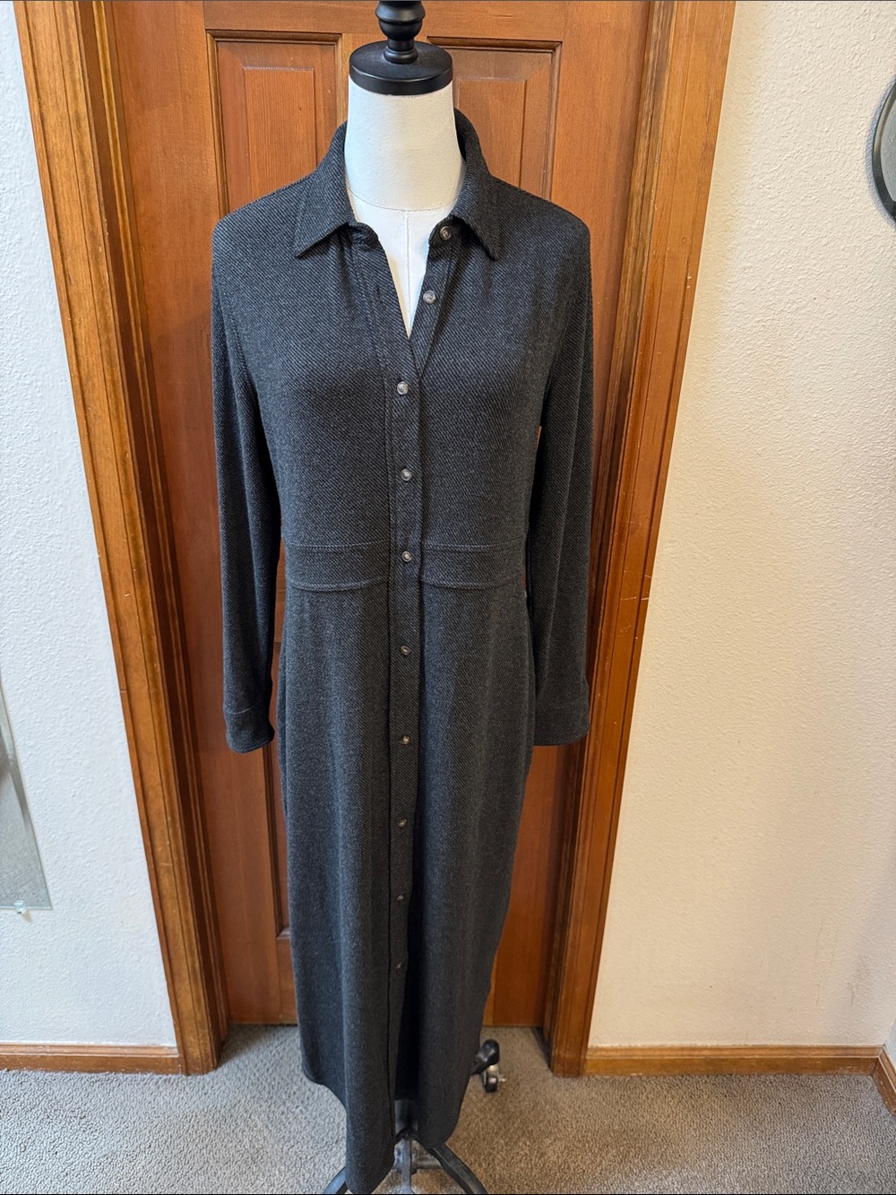 Faherty Long Sleeve Button-Front Charcoal Shirt Dress Size M